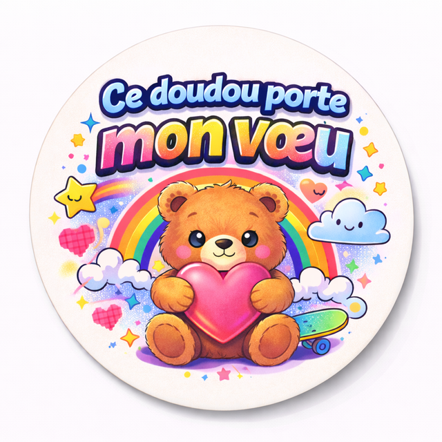 Badge ce doudou porte mon vœu 