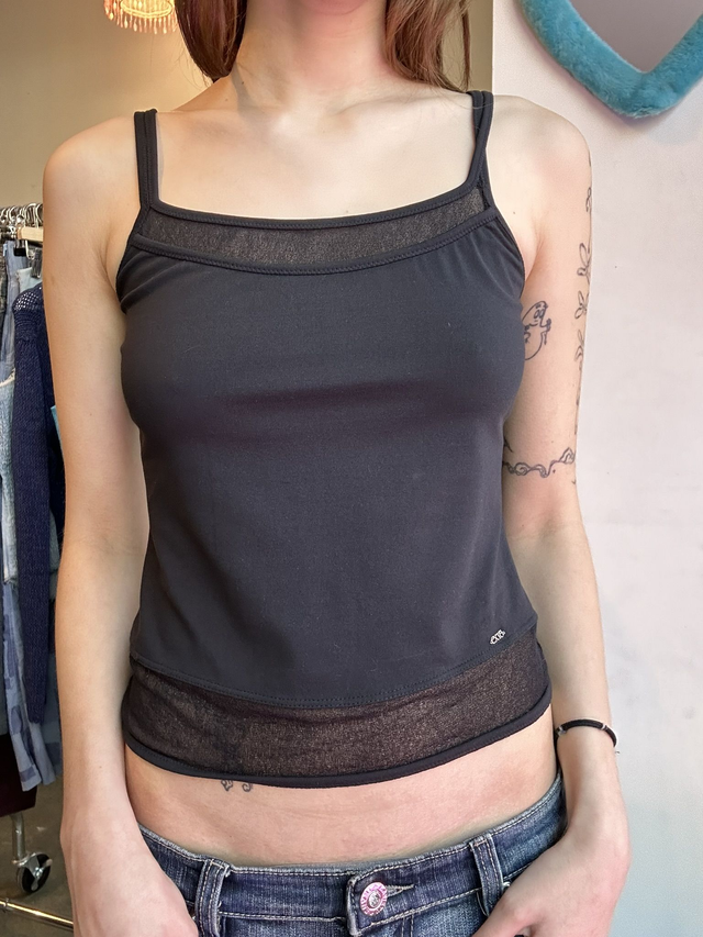 black double layer spaghetti top