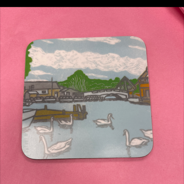 Norfolk broads coaster linocut lain 