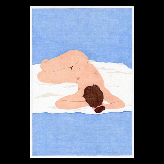 Nu sur fond bleu, dessin original format A4