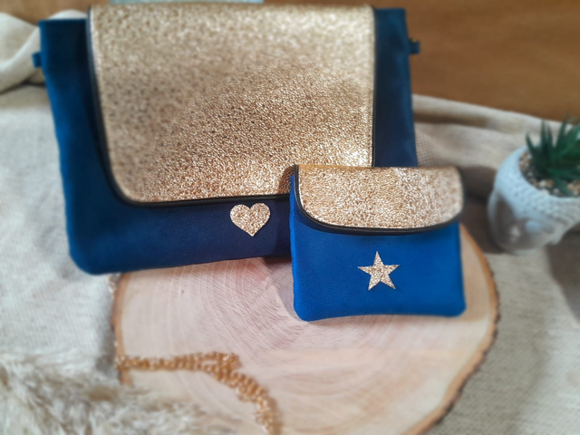 ✨MELITA ✨ Duo sac pochette suédine Bleue – Élégance et Charme ✨