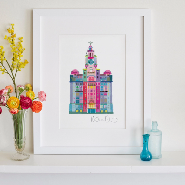 A4 The Liver Building Print, Liverpool Wall Art, Three Graces