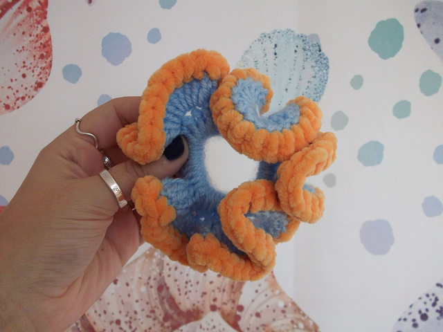 Light Blue and Light Orange Mini Scrunchie