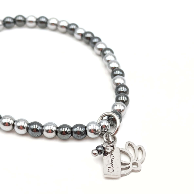 BRACELET HÉMATITE &amp; CHARME ACIER LOTUS 🌙 Harmonie, douceur et élégance 🌸