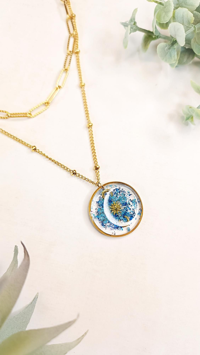 Collier CÉLESTE - Double chaîne - Bleu électrique