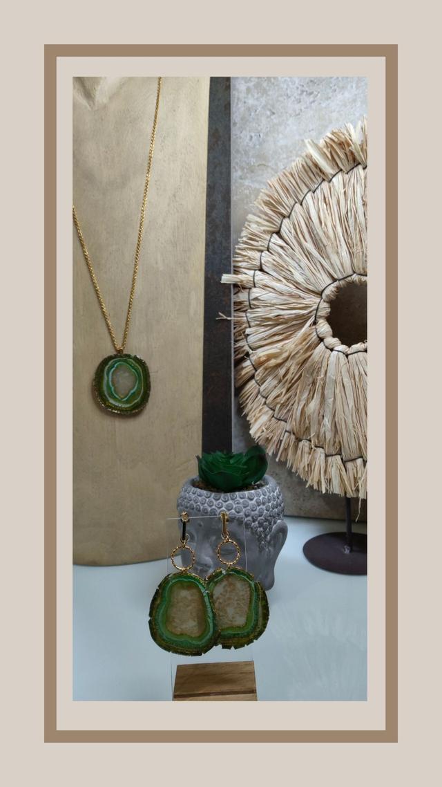 Parure fausse Agathe verte rond 