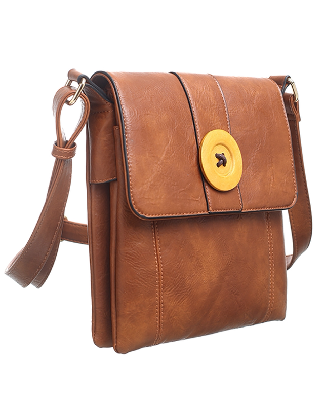 Bessie London Tan Two Pocket Button Cross Body Bag