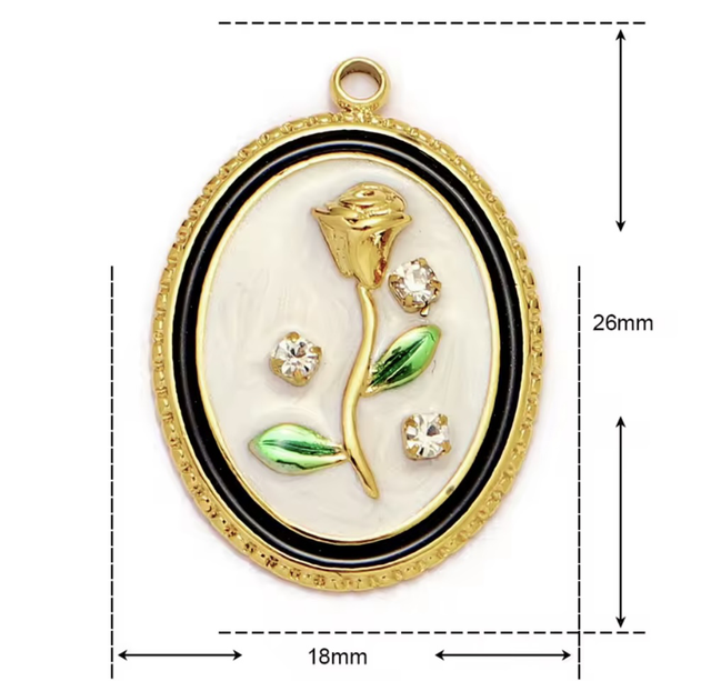 Charm cammeo rosa oro base bianca 