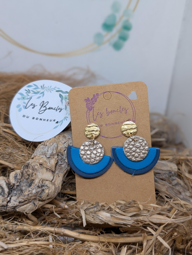 Boucles d&#039;oreilles Donatelle beige bleu doré do227