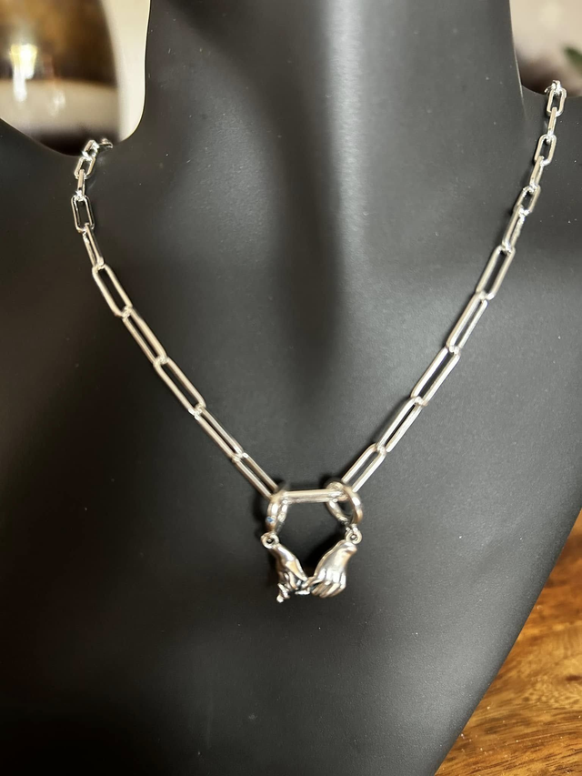 Sterling Silver Pinky Promise on a Silver Paperclip Chain Necklace