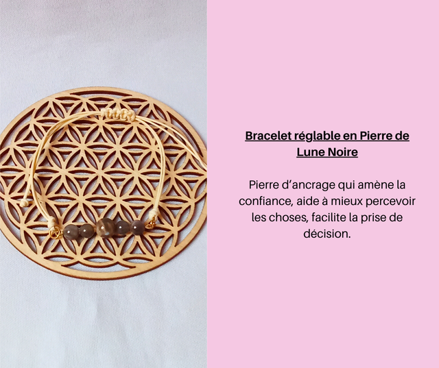 172- Bracelet réglable en Pierre de Lune Noire