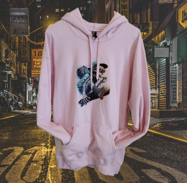 Sweat taille L rose squelette skate 
