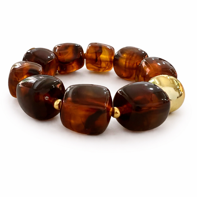 Pulsera acero dorado y ámbar 