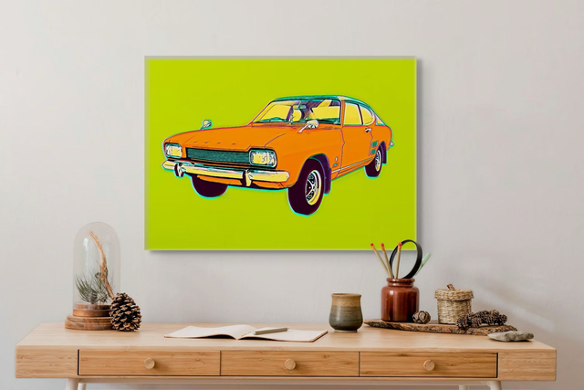 Ford Capri Retro Pop Art, Classic Car, Stretched Canvas Picture, vintage colours