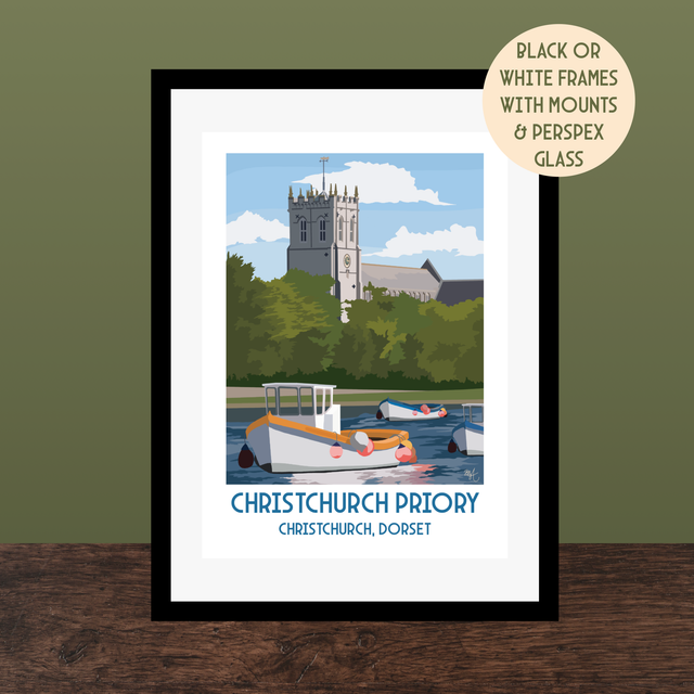 Christchurch Priory, Travel Poster Print - Vintage Style Dorset Wall Art