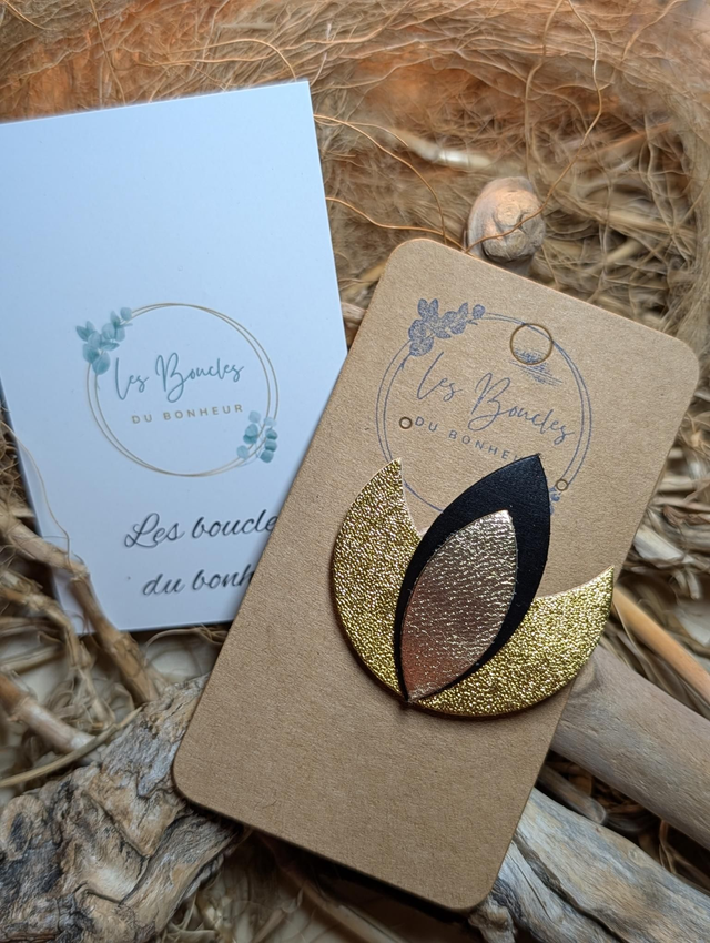 Broche lotus doré noir b013