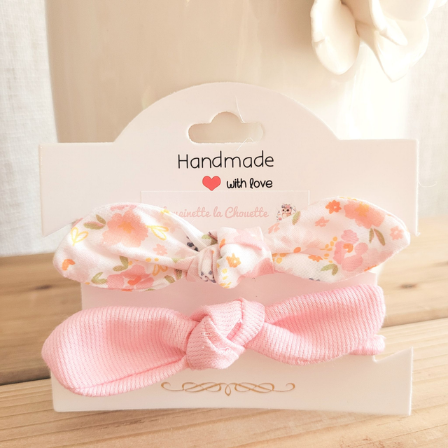 Élastiques à cheveux avec nœud - lot rose / fleurs