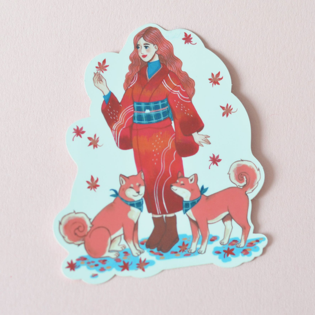 Sticker la fille aux shiba