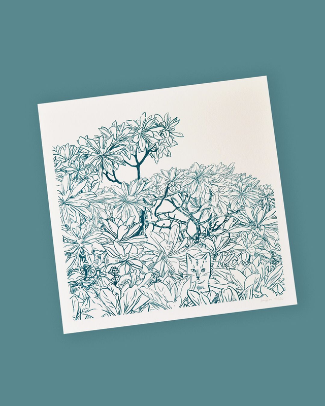 Affiche imprimée en risographie Okinawa neko