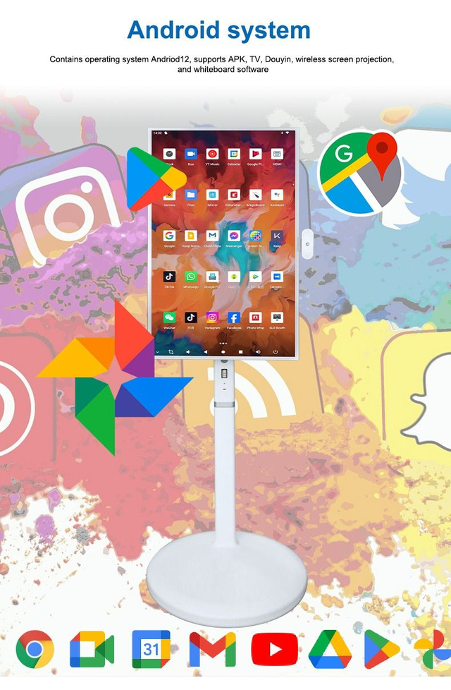 32" Android 13 tablet med hjul, roterbar 1920*1080p touchskærm, 4GB+64GB, 6Ah  