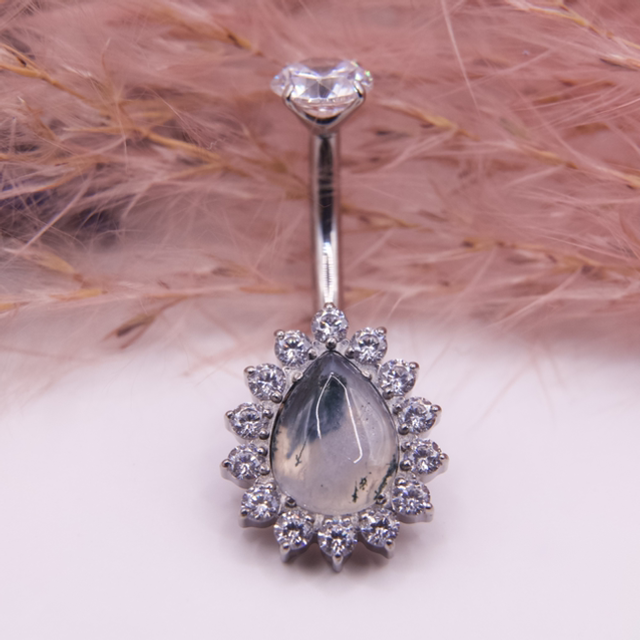 Nombril Pear Solar Pierres Naturelles - Moss Agathe 