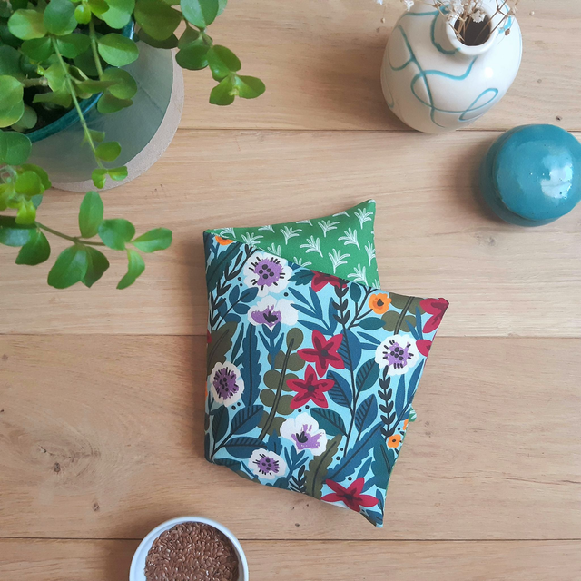 Bouillotte sèche aux graines de lin bio - Moyenne / Jungle verte fleurie 