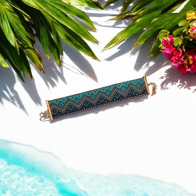 Bracelet large tons bleu et marron