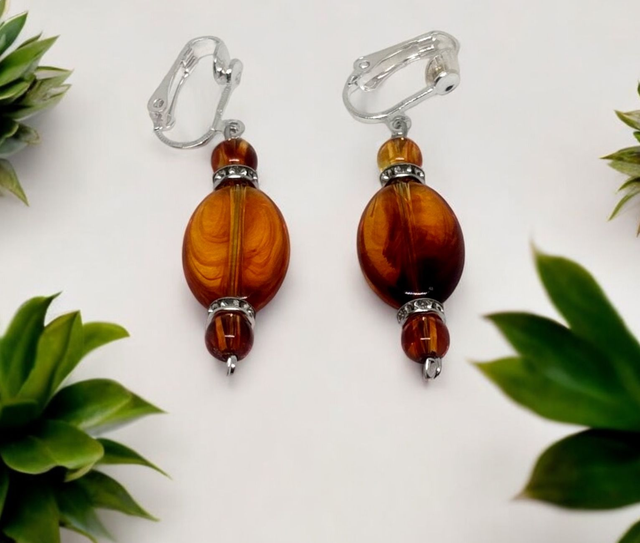 Boucles d'oreilles sans perçage Pierre AMBRE
