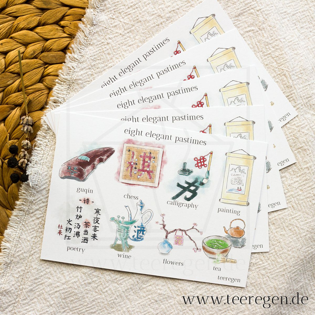 Ba Ya - Eight Elegant Pastimes - Set of 5 - Tea Culture On Postcards