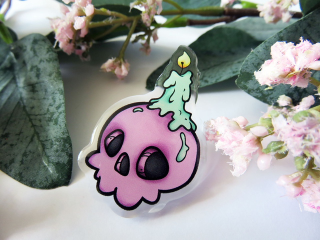 Skull with Melting Candle Acrylic Pin
