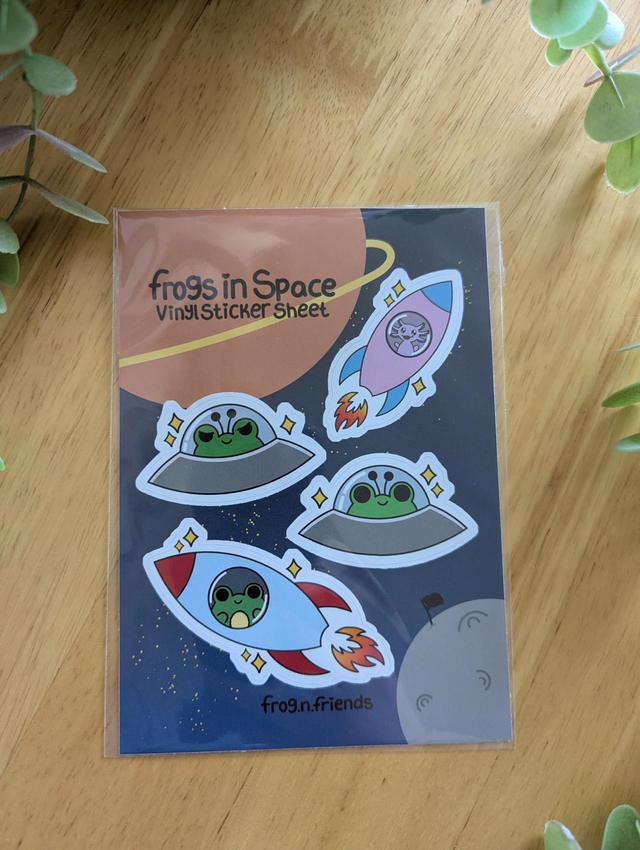 "Frogs in space" Vinyl sticker sheet 