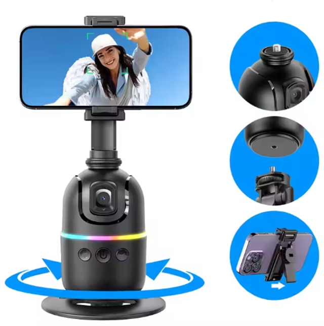 Trépied de suivi automatique du visage/du corps, aucune application nécessaire, support de téléphone rotatif à 360 °