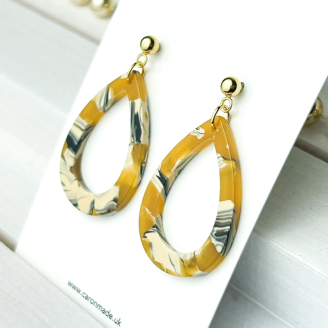 Mustard acrylic teardrop shape earrings 