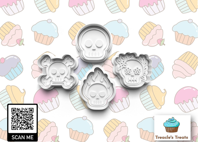 Skull Design Fondant/cookie stamps with cutters