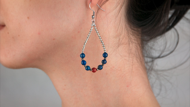 Boucles d'oreilles gouttes 6 lapis lazuli et 1 jaspe rouge