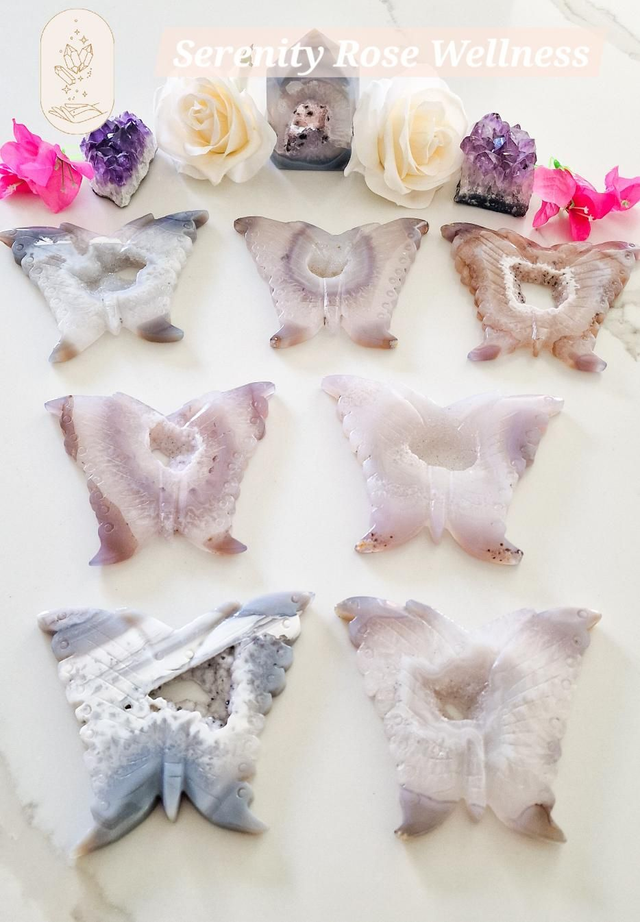 Butterfly (Large) - Agate with Druzy