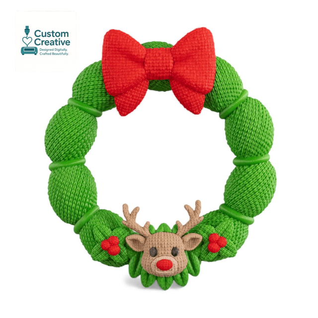 Reindeer Christmas Wreath 3D Printed Knitted-Style Festive Door Decoration