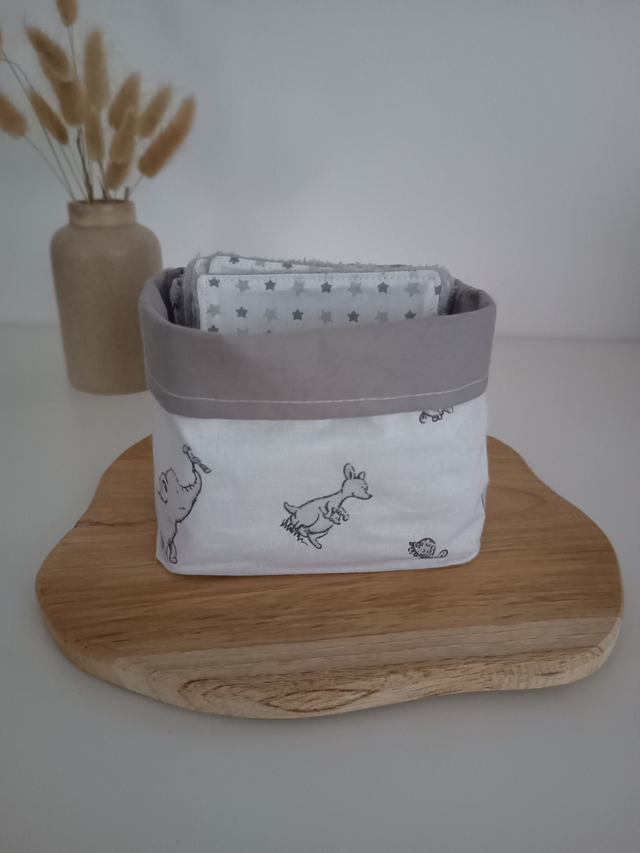 Panier de 10 cotons lavables animaux gris