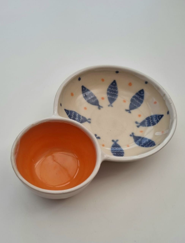 Double bowl - Blue Fish and Orange