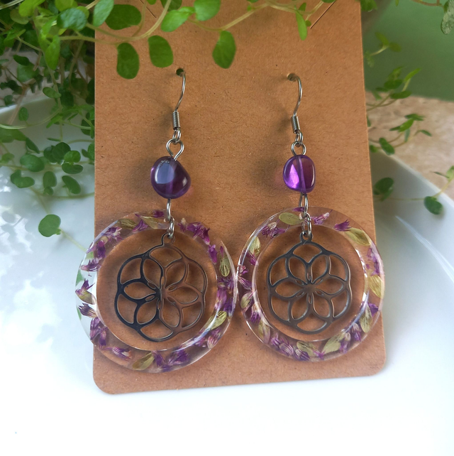 Boucles d'oreilles ∙ argenté ∙ Fleur de vie Amethyste