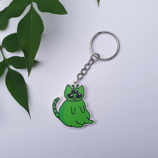 Green Alien Cat Acrylic Keyring
