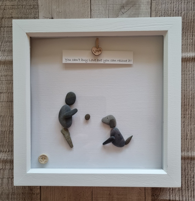 Irish, Handcrafted, Personalised &amp; Customised Pebble Art Pet Dog - &#039;Owner &amp; Dog&#039; Choose your Preferred Caption!