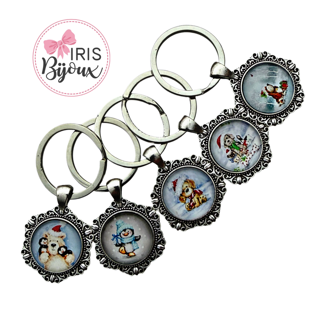 Portachiavi con cabochon natalizio in resina (base decorata) 