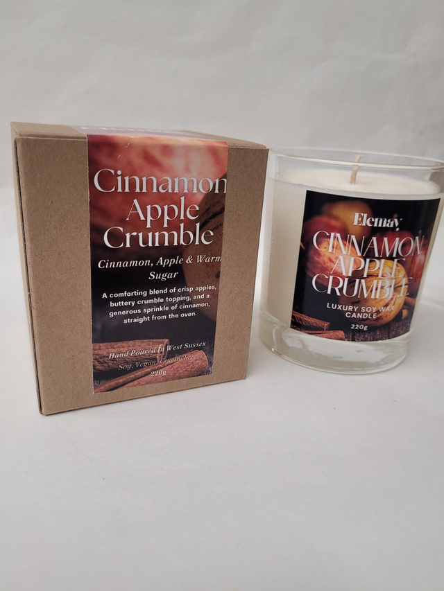 Cinnamon Apple Crumble Refillable Glass Jar Soy Wax Candle - ES-016