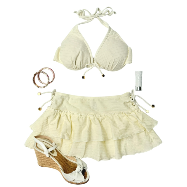 coquette butter yellow glittery japanese 3 piece bikini set