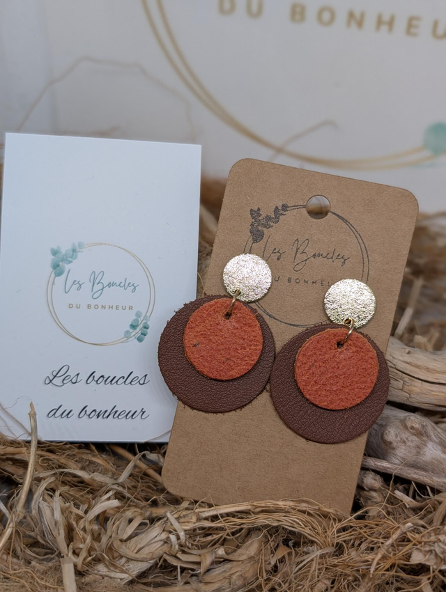 Boucles d&#039;oreilles Moon marron orange mo003