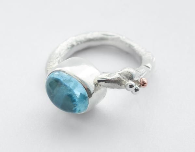 Anillo en Plata de Ley bohemio con Aguamarina