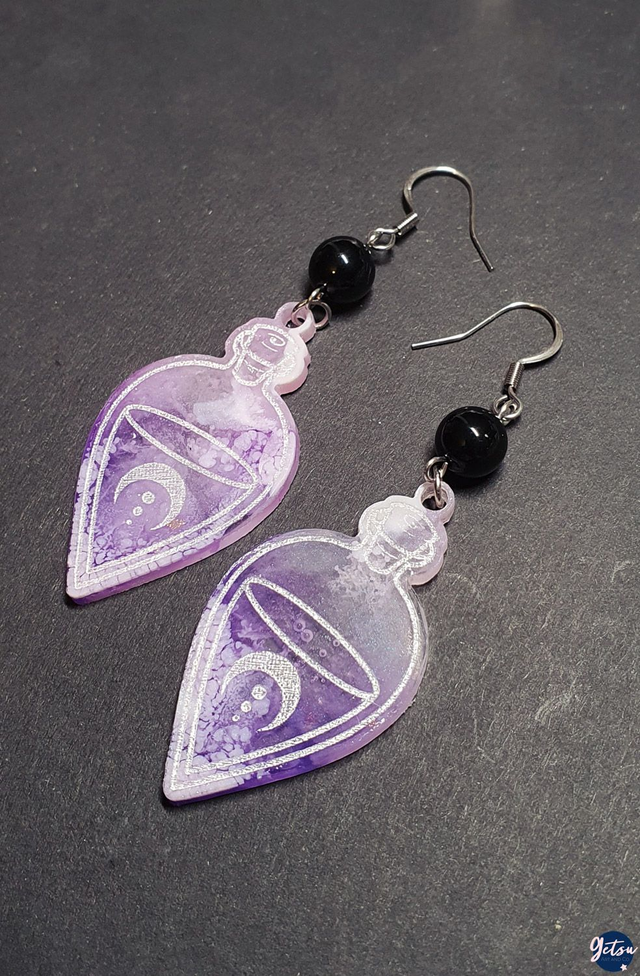 Boucles d&#039;oreilles en résine et onyx