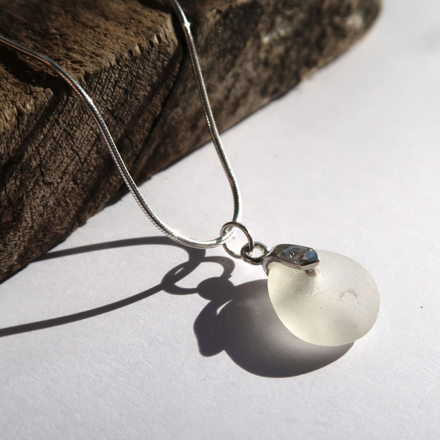 Pale Seaglass Necklace - Snake Chain