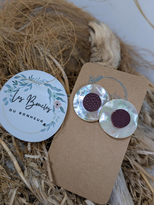 Boucles d&#039;oreilles boutons  prune bou019